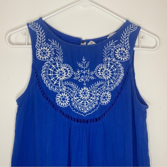 Meadow Rue Anthropologie Wadden Blue Boho Embroidered Sleeveless Tunic Dress 4 - Picture 5 of 8